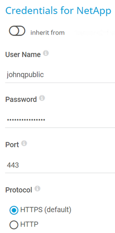 Credentials for NetApp